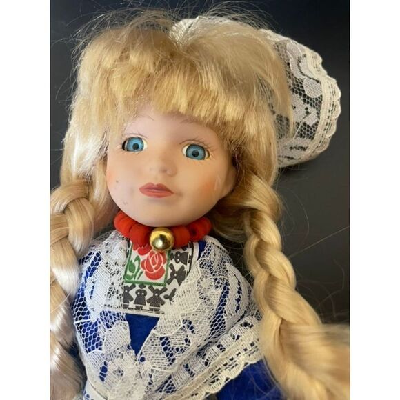 Dutch Holland Porcelain Collectible 11” Doll Blonde pigtail Traditional Dutch - Picture 2 of 6